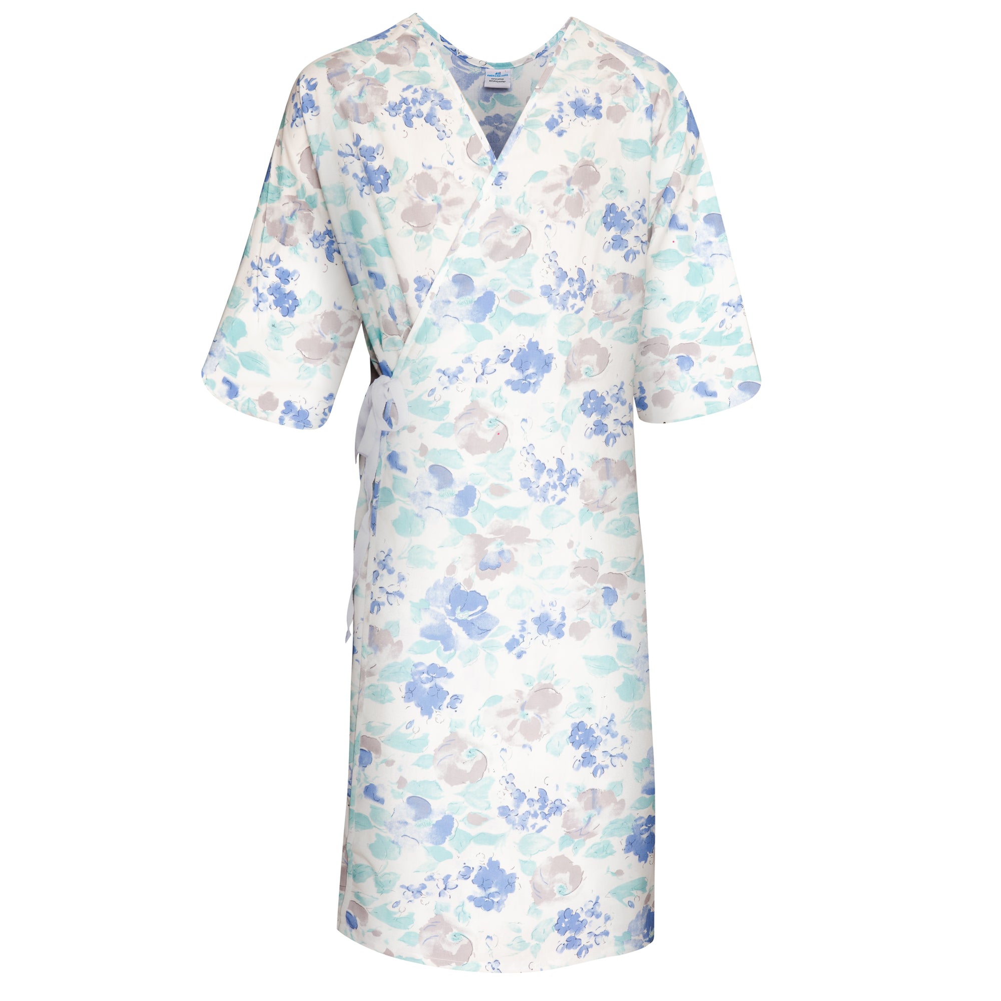 Floral patterned female patient hospital gowns with front open waist tie closure trusted thread