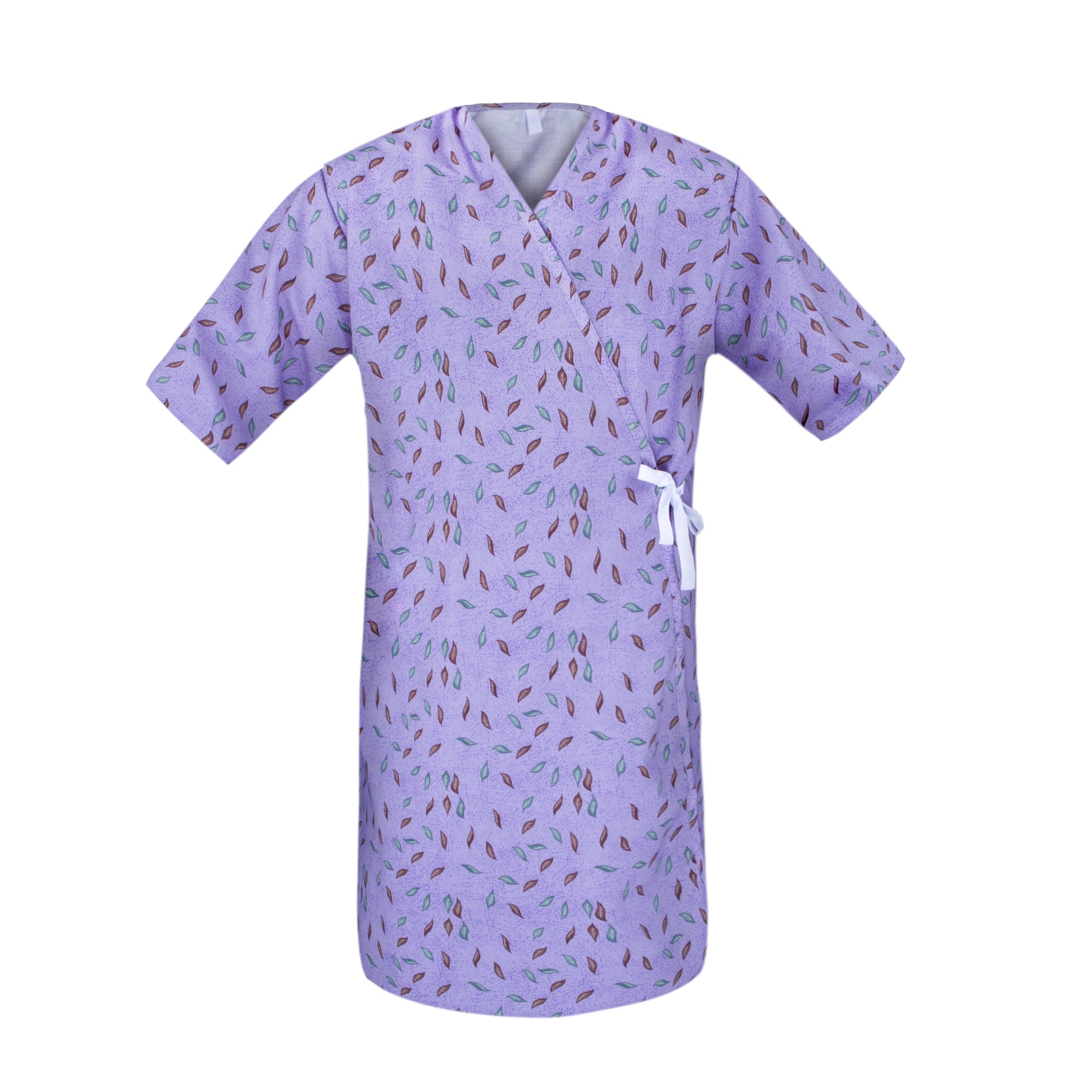 Female Patient Gowns - OBGYN Open Front - Purple Leaf Print - Case of 48 Pieces