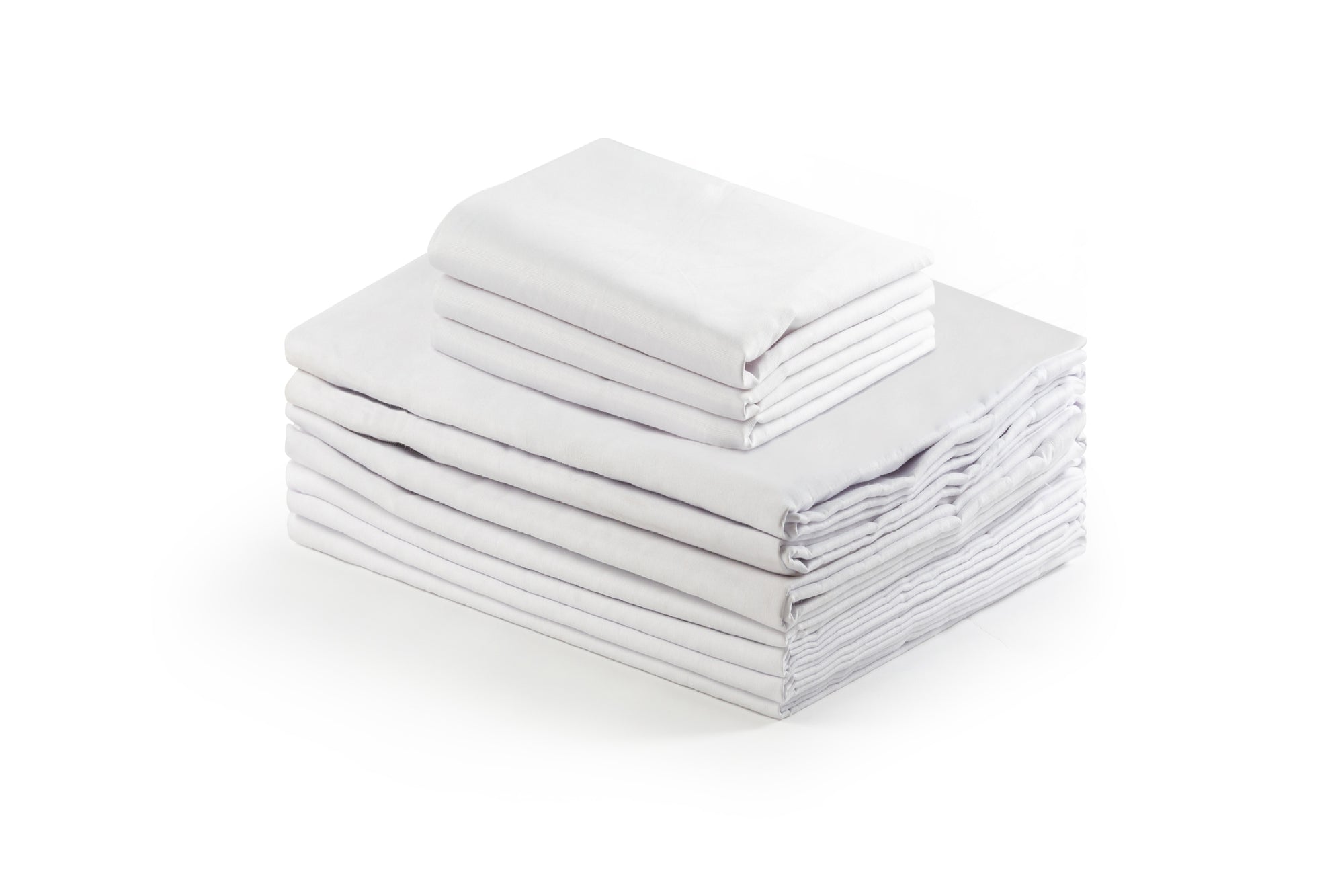 stack of pure finish t180 flat sheets - cotton poly blend trusted thread