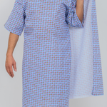 Three-Armhole Patient Gown  - 55% Cotton / 45% Polyester - Blue Mosaic Print