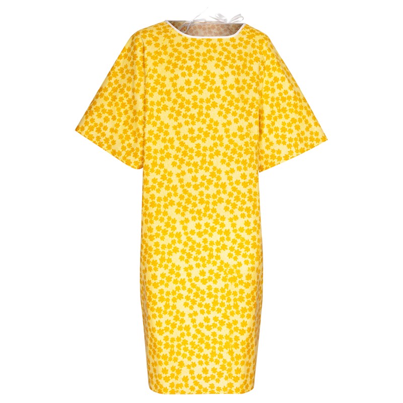 Fall Risk Patient Gown - Maple Leaf Print - 55% Cotton / 45% Polyester