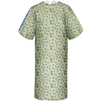 Premium Patient IV Gowns - 100% Spun Polyester - Green Leaf Print - Case of 48 Pieces