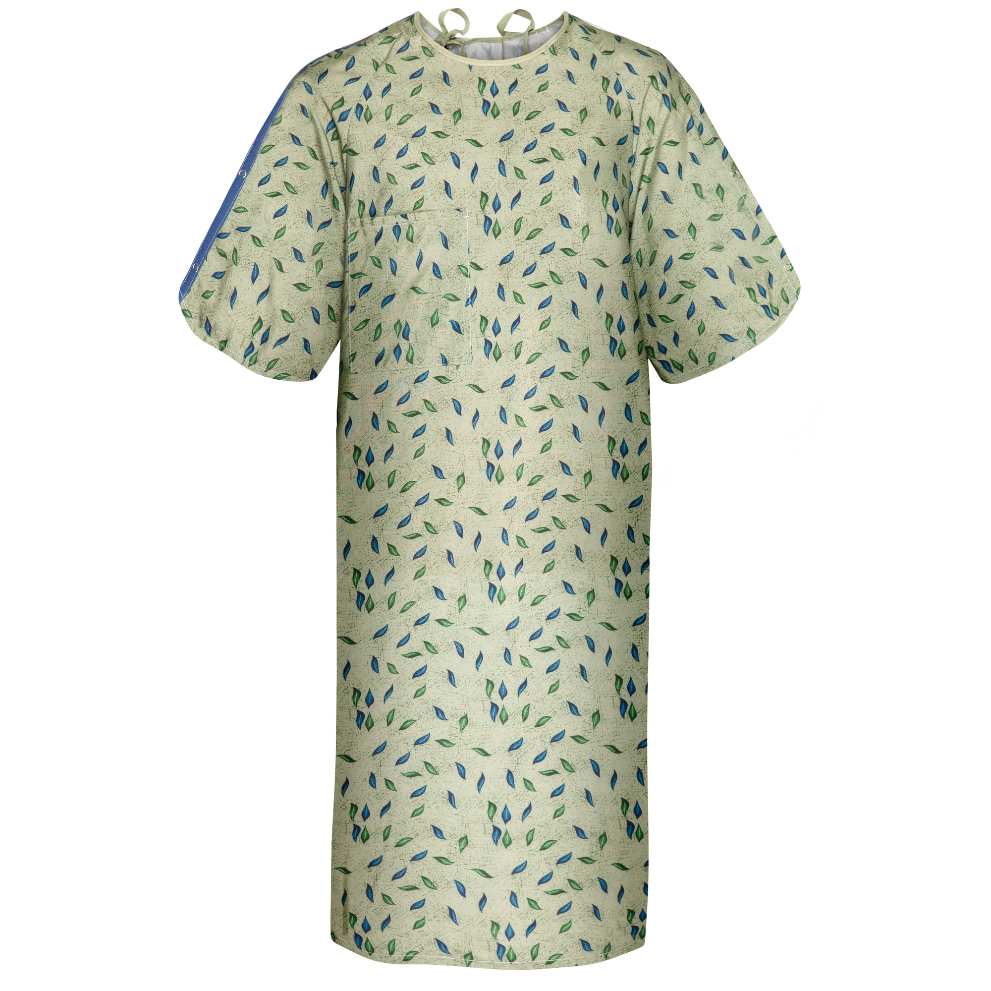 Premium Patient IV Gowns - 100% Spun Polyester - Green Leaf Print - Case of 48 Pieces
