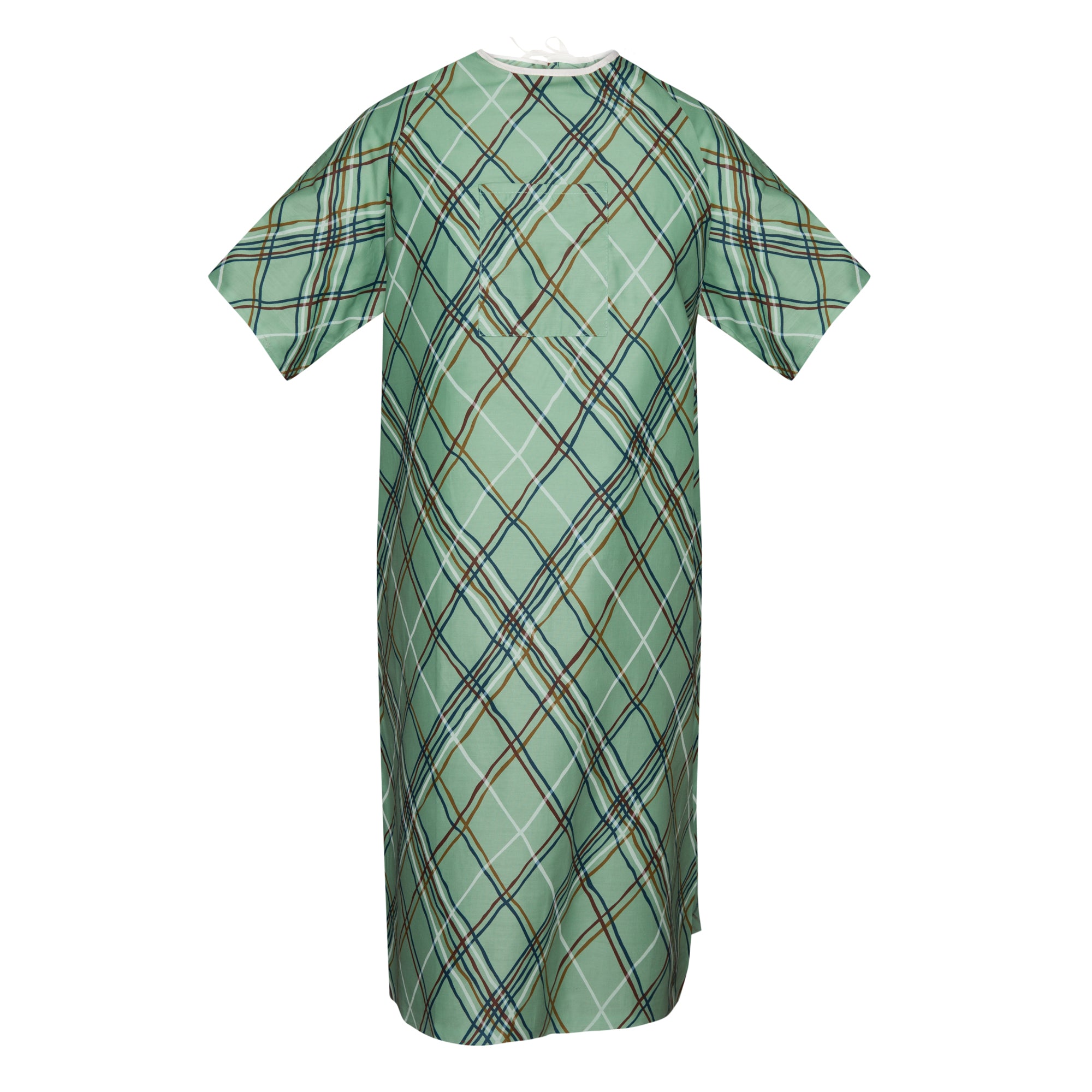 IV Patient Gowns - Green Plaid Print - Angle Back Overlap Closure  - Case of 180 Pieces