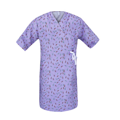 purple leaf print female patient hospital gowns with front open waist tie closure trusted thread